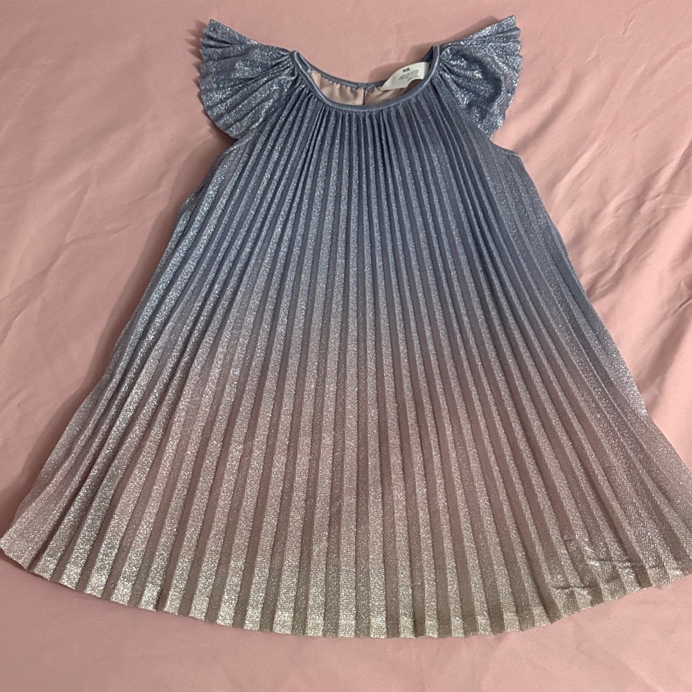 H&M Shimmering Blue and Silver Pleated Dress